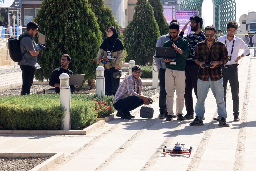 Engineering students conduct drone tests during the second edition of Iran's Tech Olympics