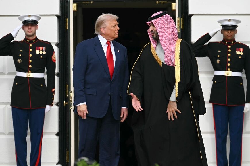 Mohammed bin Salman was greeted by President Donald Trump, cannon fire and a fighter jet flyover when he arrived at the White House