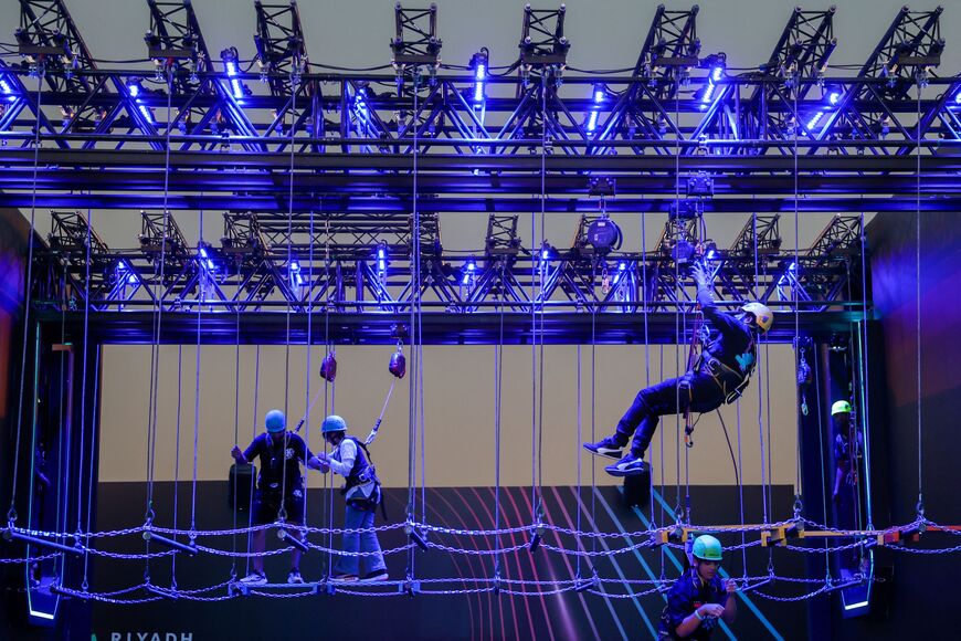 Fans of US YouTuber James Stephen "Jimmy" Donaldson, commonly known by MrBeast, visit the"Beast Land" temporary amusement park in Riyadh's Boulevard City entertainment complex on November 13, 2025.