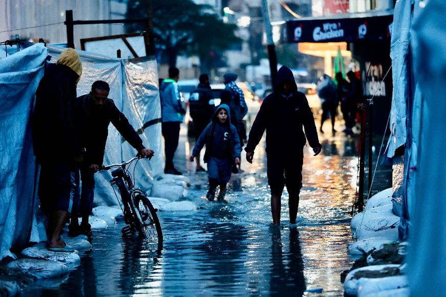 The storms have flooded tents and homemade shelters in Gaza where most of the buildings have been destroyed or damaged