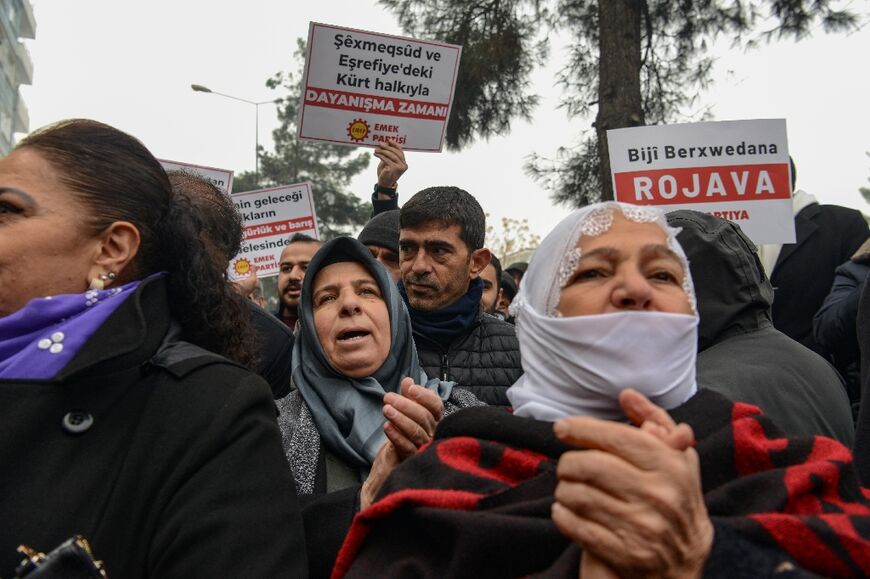 Turkish Kurds protesting in Diyarbakir against Syria's offensive