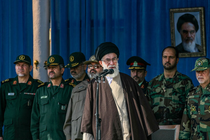 Iran's Supreme Leader Ayatollah Ali Khamenei gives a speech during a graduation ceremony at Shahid Sattari Air Force Academy in Tehran, Iran, on October 24, 2007. (Hossein Fatemi / Middle East Images / AFP via Getty Images)