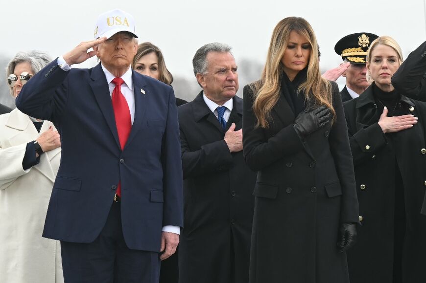 President Donald Trump, First Lady Melania Trump and top US officials were on hand as the remains of the first American troops killed in the conflict were returned home