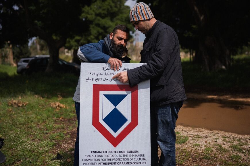 Museum employees hope this UNESCO-backed blue emblem will mean Israel avoids striking Tyre's historic monuments