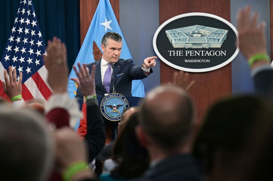 US Secretary of Defense Pete Hegseth speaks during a press briefing at the Pentagon