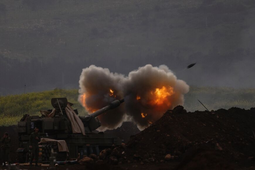 An Israeli artillery in northern Israel fires towards southern Lebanon 