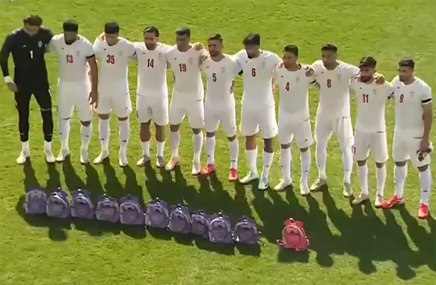 This video grab taken from images released by the Iranian state broadcaster (IRIB) on March 27, 2026 and released via AFPTV, shows the country's football national team paying tribute to the victims of the February 28 strike on an elementary school in Minab, ahead of their friendly football match with Nigeria in Turkey's Antalya