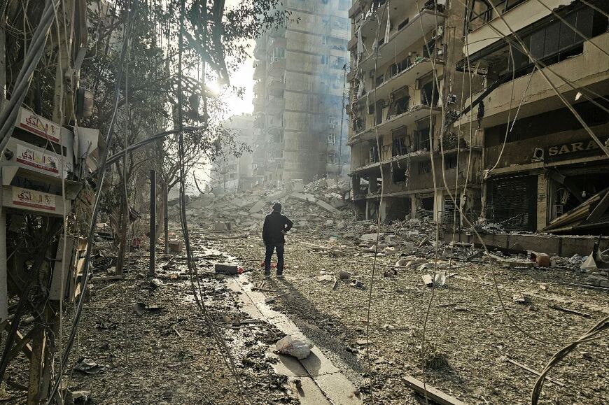 The site of overnight Israeli airstrikes in the southern suburbs of Beirut