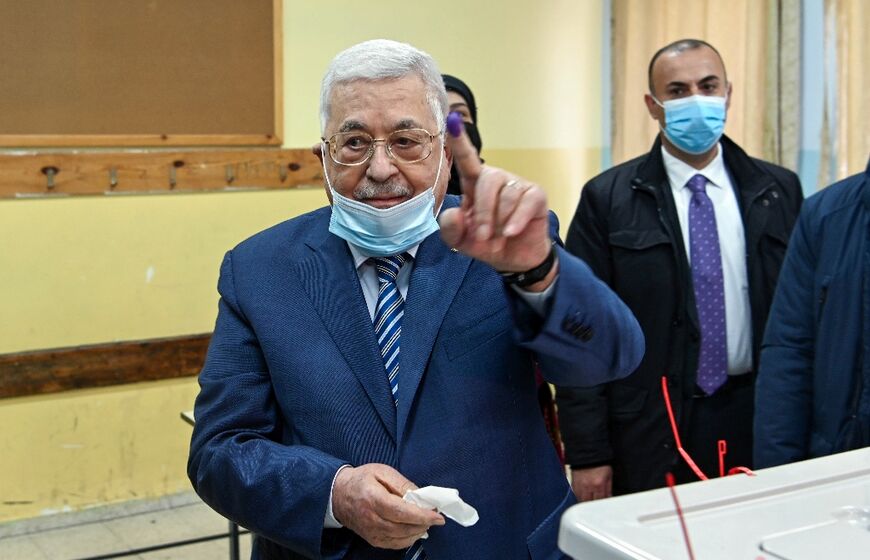 Mahmud Abbas, seen here voting in local elections in 2022, was elected as Palestinian president for a four-year term in 2005 