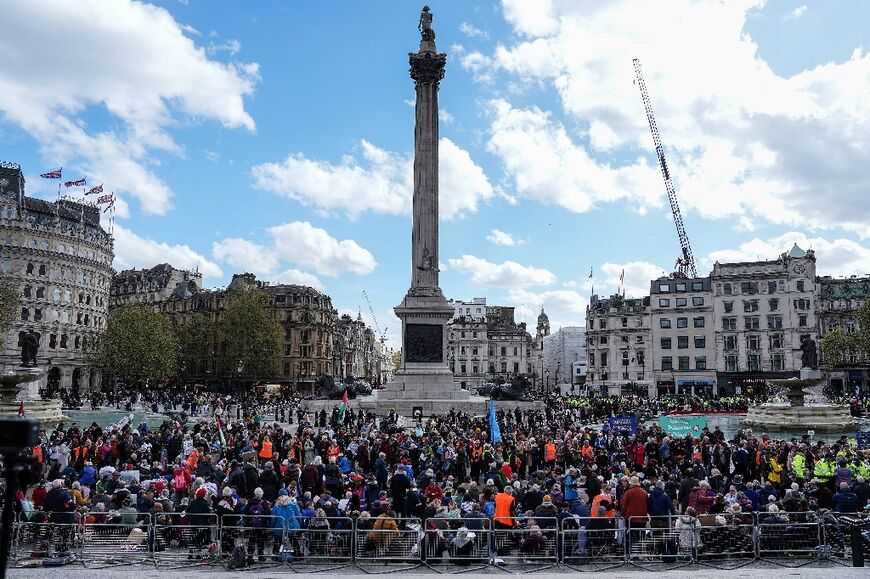 The protesters gathered in London's Trafalgar Square