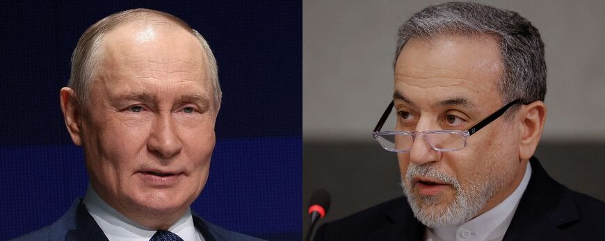Foreign Minister Abbas Araghchi (R) is expected to meet Russian leader Vladimir Putin (L) in Saint Petersburg