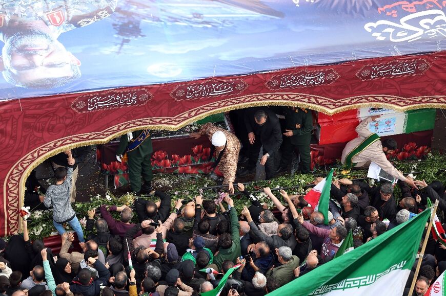 Iranians attend the funeral of Alireza Tangsiri, commander of the Iranian Revolutionary Guards' navy 