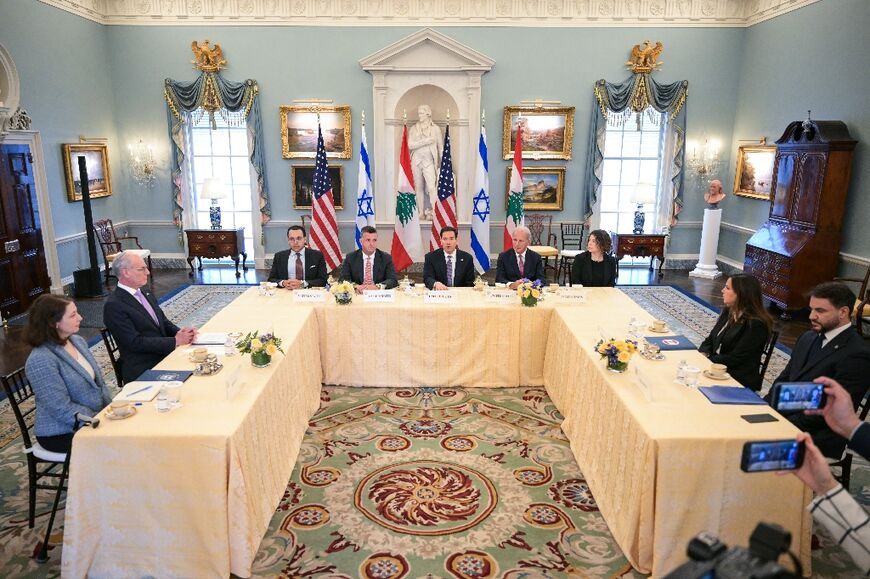 US Secretary of State Marco Rubio (C) is hosting rare direct talks between Lebanon and Israel's ambassadors in Washington