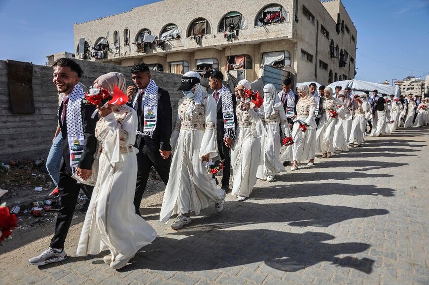 Thousands turned out to watch the mass wedding 