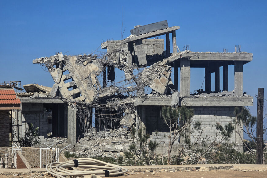 The remains of a home under construction is destroyed by the Israeli army in the southern Lebanese village of Beit Lif, in the Bint Jbeil district on April 22, 2026. Israel's foreign minister on April 22, urged Beirut to make joint efforts with Israel to counter the Lebanese armed group Hezbollah, ahead of talks between the countries set to resume in Washington. On February 28, Israel and the United States launched strikes on Iran, killing its supreme leader and triggering a war that spread across the Middl