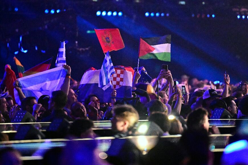 A Palestinian flag was waved in the audience during the first semi-final of the Eurovision Song Contest 2026 at Wiener Stadthalle