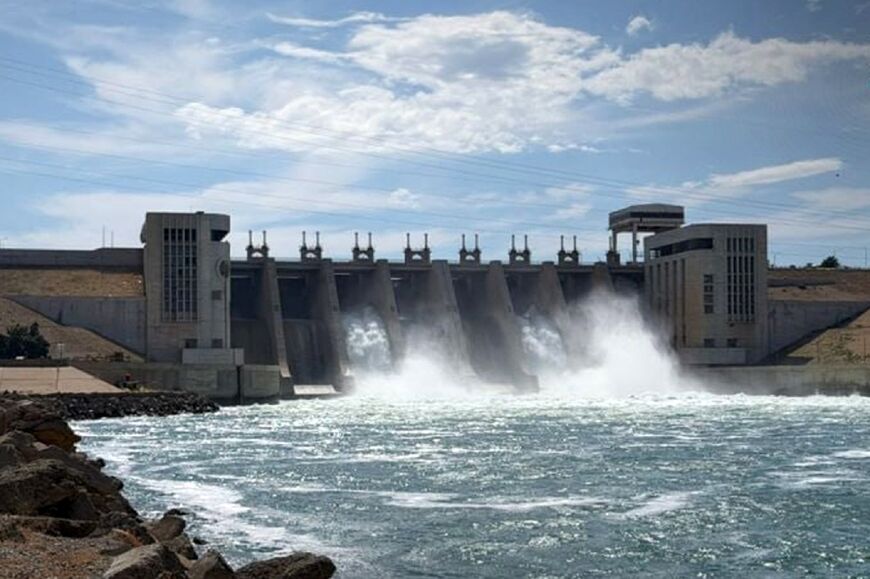 A SANA picture showing water being released from the Euphrates Dam in Raqa province