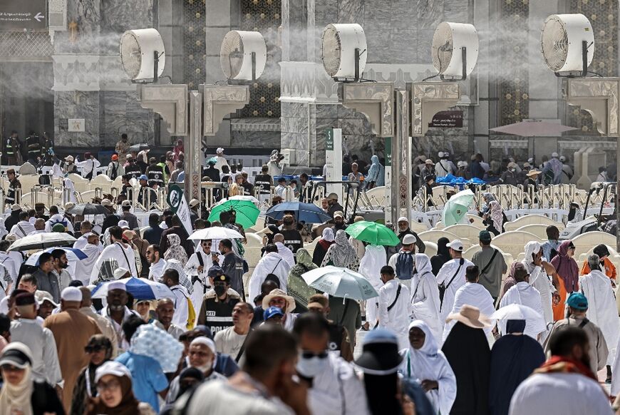 Water-mist fans installed at the Grand Mosque complex in Mecca to help keep hajj pilgrims cooler