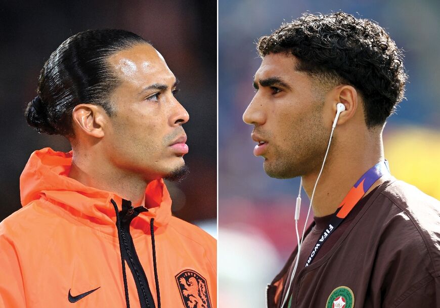 Netherlands captain Virgil van Dijk (L) and Morocco's Achraf Hakimi (R)