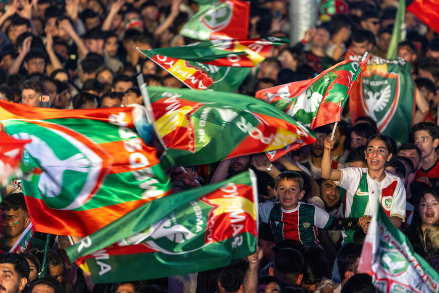 Amedspor supporters gather and wave their flags during a celebration at Newroz Park in Diyarbakir, Turkey, on May 10, 2026. (Photo by Bilal Seckin / Middle East Images / AFP via Getty Images)