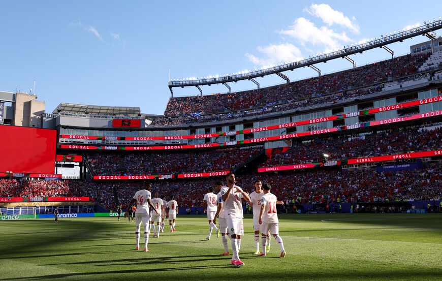  Ismael Saibari #11 of Morocco celebrates after scoring his team's first goal during the FIFA World Cup 2026 Group C match between Scotland and Morocco at Boston Stadium on June 19, 2026 in Foxborough, Massachusetts. (Photo by Justin Setterfield/Getty Images)