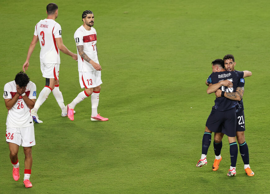 Alexandro Maidana #26 and Gabriel Avalos #21 of Paraguay celebrate after the 1-0 win during the FIFA World Cup 2026 Group D match between Türkiye and Paraguay at San Francisco Bay Area Stadium on June 19, 2026 in Santa Clara, California. (Photo by Stu Forster/Getty Images)