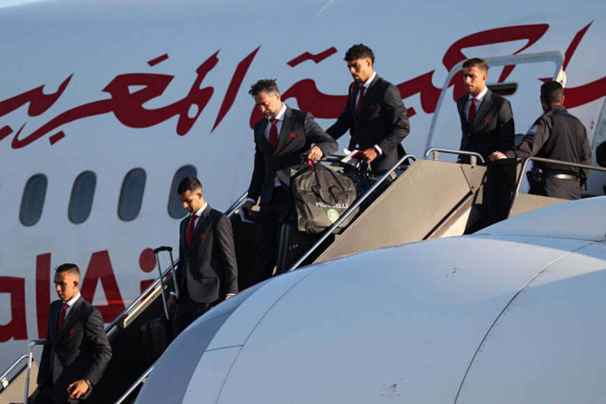 Players of Team Morocco arrive in the United States ahead of the World Cup at Newark Liberty International Airport on June 03, 2026 in Newark, New Jersey. (Photo by Jordan Bank/Getty Images)