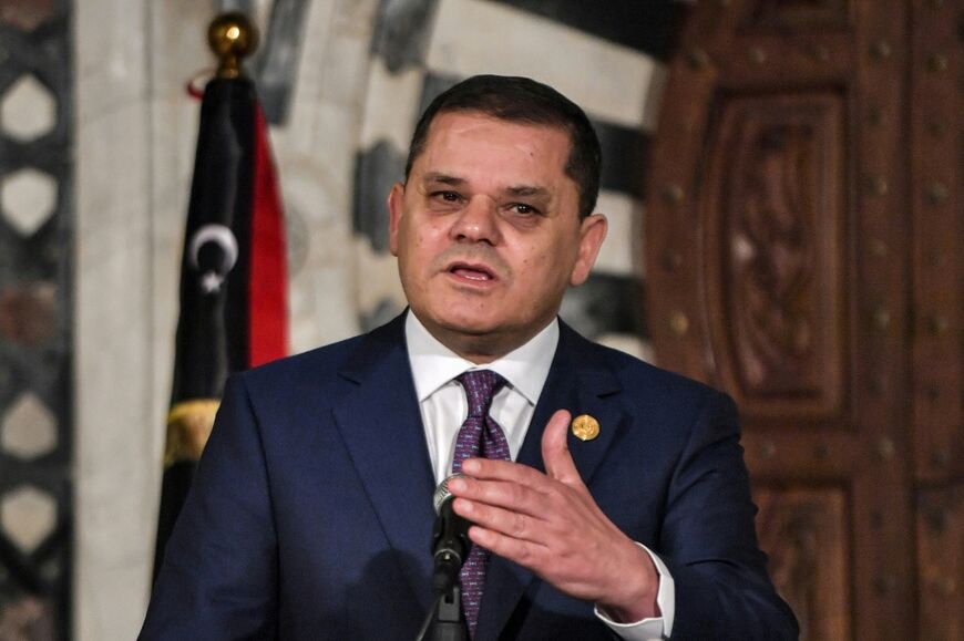 Libya's Tripoli-based Prime Minister Abdulhamid Dbeibah speaking at a joint press conference in Tunisia's capital