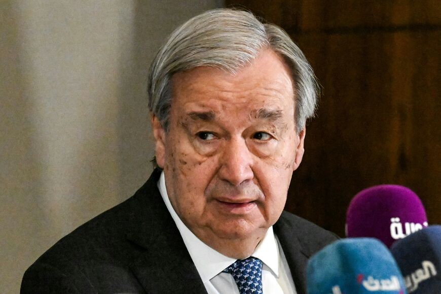 United Nations Secretary-General Antonio Guterres gives a press conference in Damascus