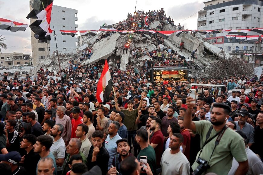 Thousands of Palestinians gathered to watch Egypt's last-16 match against Argentina in the World Cup