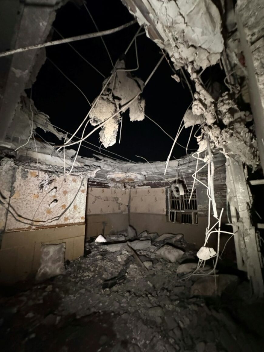 A destroyed building after an overnight strike in Iran's southern Sirik County, in a photo obtained by AFP from the Iranian news agency Tasnim on September 2, 2026