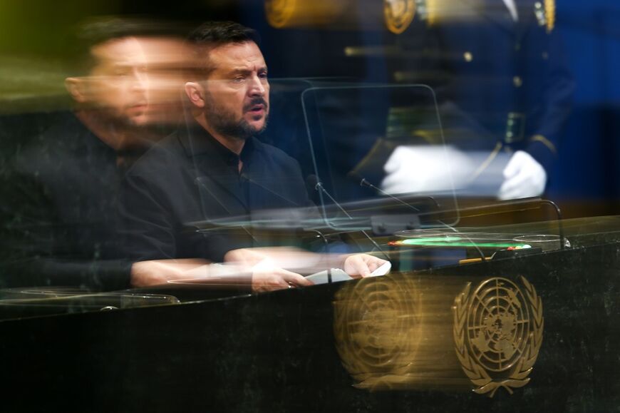 Ukraine's President Volodymyr Zelensky speaks during the 81st United Nations General Assembly