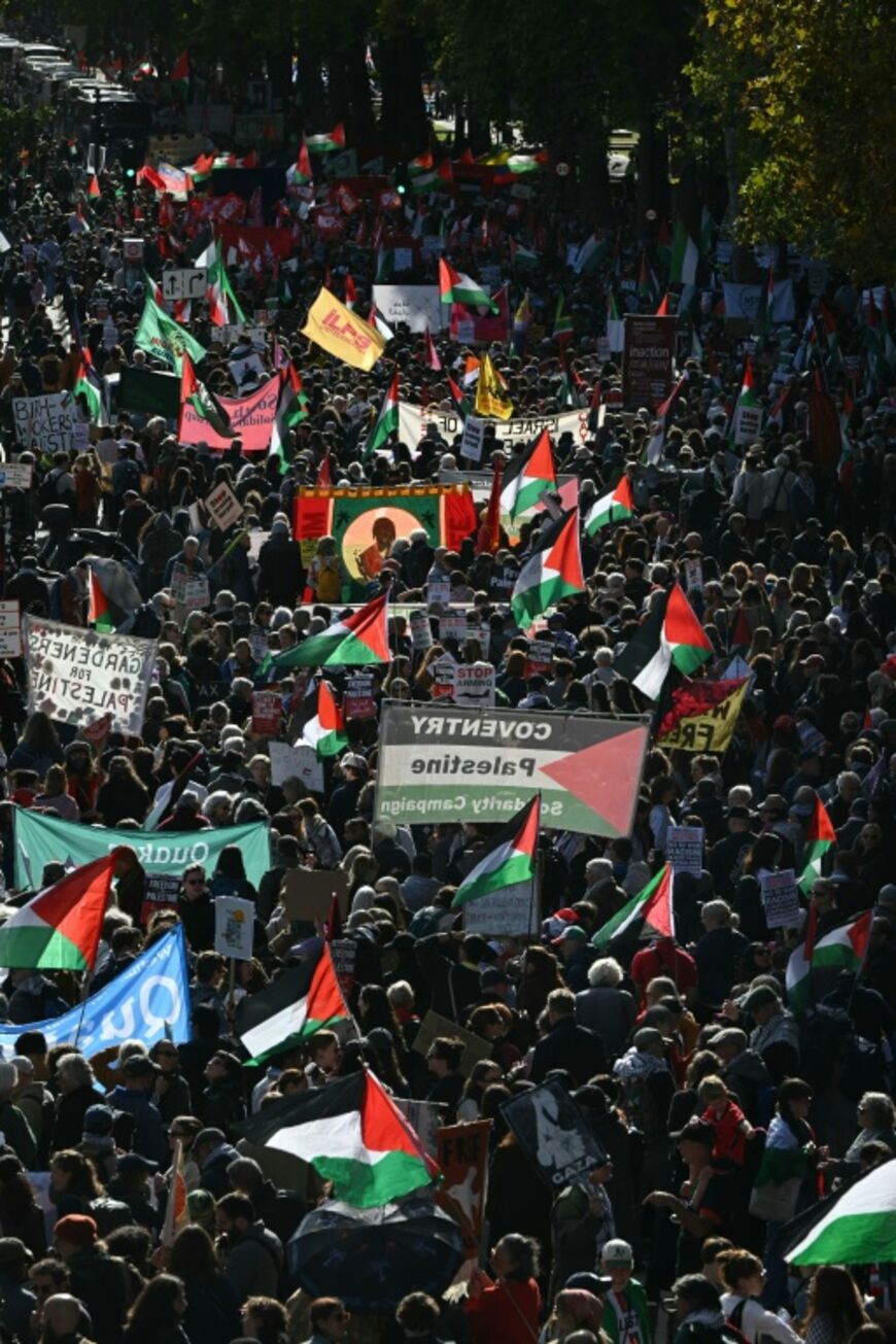 The march came three days after the third anniversary of Hamas's October 7, 2023 attack on Israel