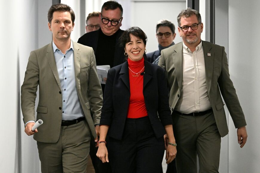 Berlin's potential coalition allies Steffen Krach (SPD), Elif Eralp (Die Linke) and Werner Graf (Greens)