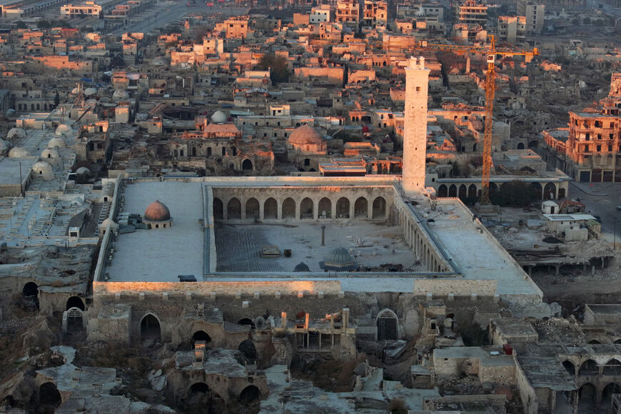 This aerial view shows the landmark Omayyad mosque of Aleppo and its surroundings, after jihadists and their allies entered the northern Syrian city, early on November 30, 2024. Jihadists and their Turkish-backed allies breached Syria's second city of Aleppo on November 29, as they pressed a lightning offensive against forces of the Iranian- and Russian-backed government. (Photo by Omar HAJ KADOUR / AFP) (Photo by OMAR HAJ KADOUR/AFP via Getty Images)
