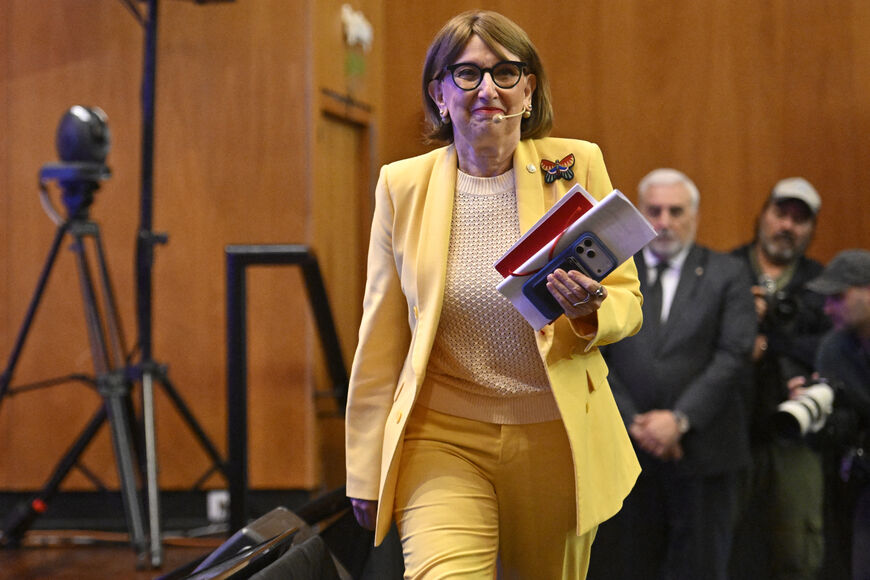 Latin American candidate for UN Secretary-General, Costa Rican Rebeca Grynspan, walks during the Regional Dialogue on the Future Leadership of the United Nations in Montevideo on August 3, 2026. (Photo by Santiago Mazzarovich/AFP via Getty Images)