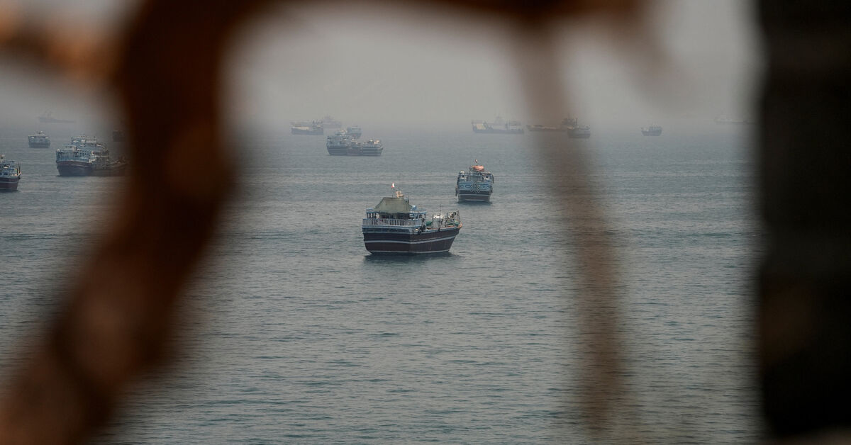 Vessels are anchored in the Strait of Hormuz, as seen from Musandam, Oman, June 11, 2026. REUTERS/Stringer