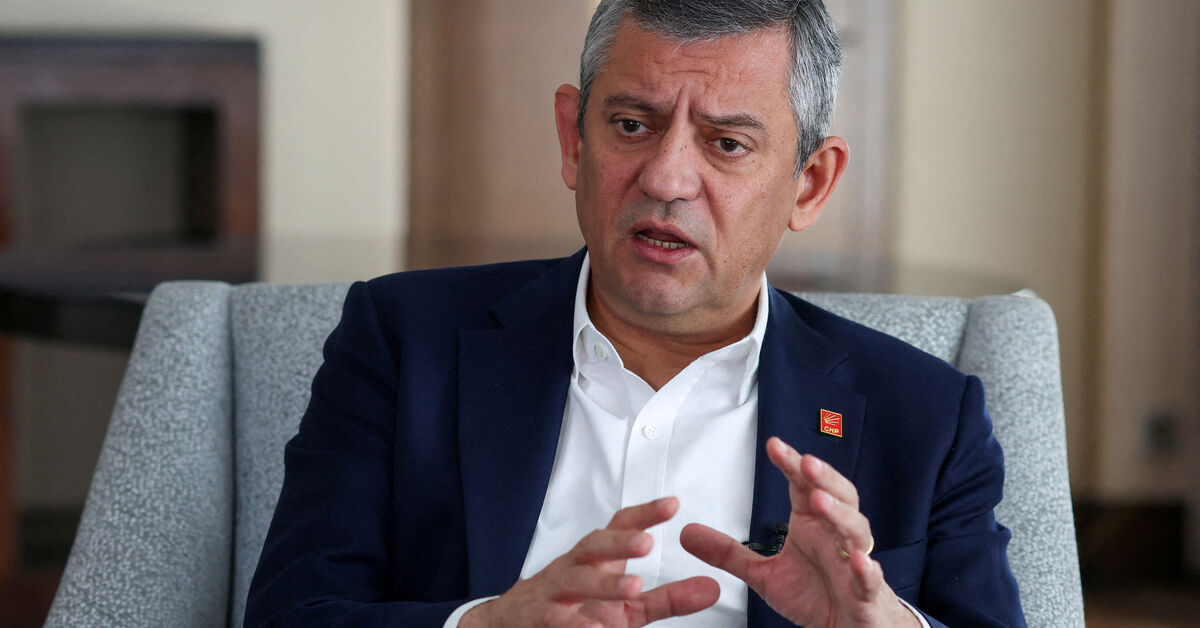 FILE PHOTO: Ozgur Ozel, leader of the main opposition Republican People's Party (CHP), speaks during an interview with Reuters in Istanbul, Turkey, March 11, 2026. REUTERS/Murad Sezer/File Photo