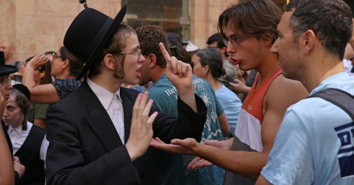 Ultra-Orthodox protesters demonstrate against Cafe Basimta operating on Shabbat, the weekly Jewish day of rest, as secular activists stage a counter-protest in support of the cafe, in central Jerusalem