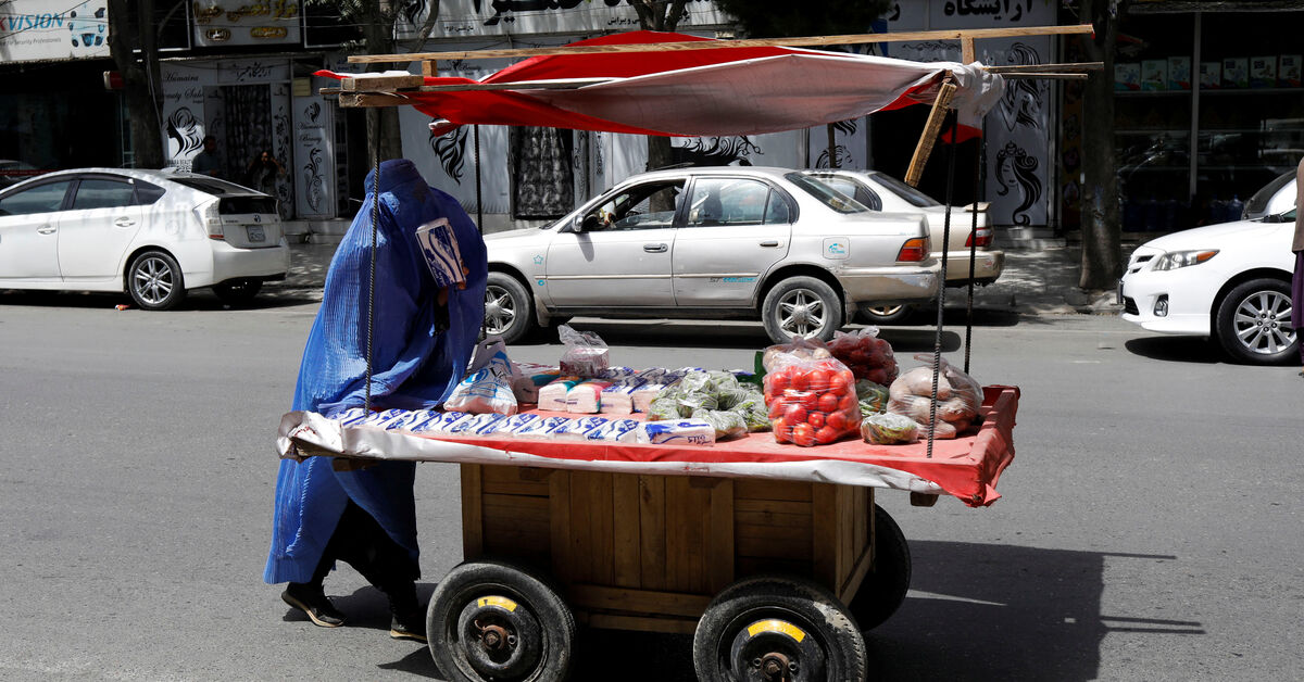 FILE PHOTO: An Afghan woman pushes her cart in Kabul, Afghanistan, July 6, 2023. REUTERS/Ali Khara/ File Photo