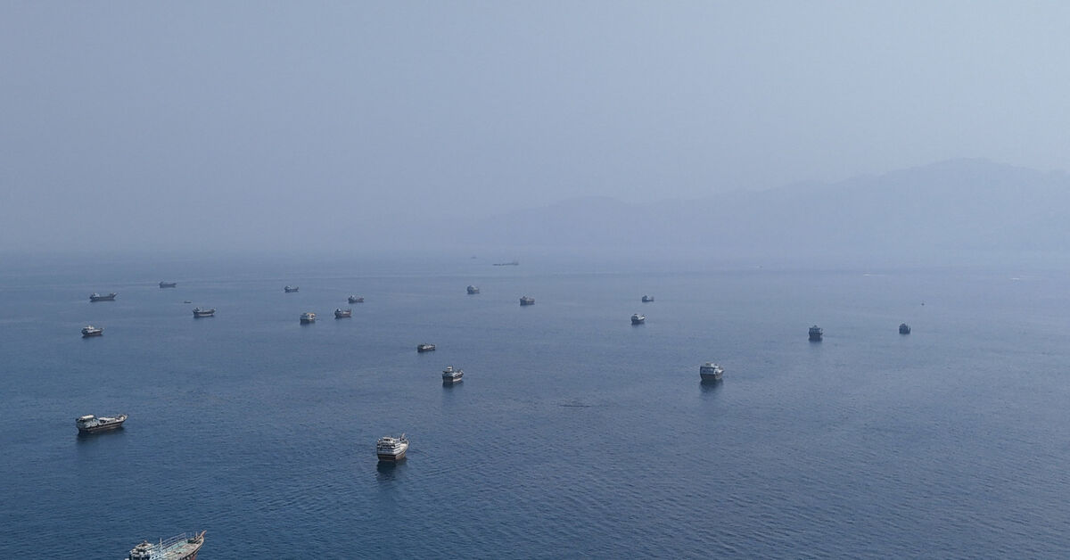 Vessels near the Strait of Hormuz, as seen from Musandam, Oman